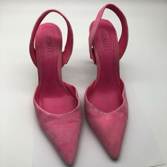 SCHUTZ Hot Pink Suede Slingbacks Size 8.5M Pointed Toe Stiletto - Picture 8 of 10